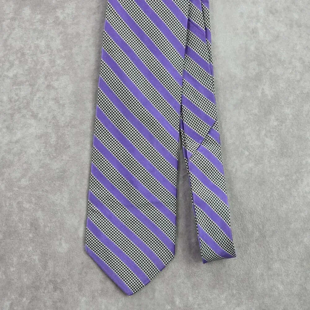 DKNY Purple Houndstooth Stripe Geometric‎ Executive Black White Neck Tie Men's